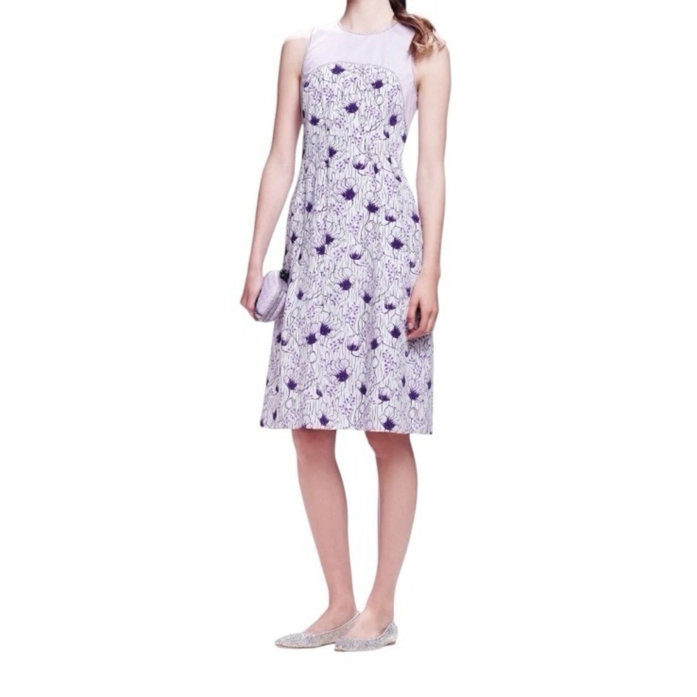 Bottega Veneta Floral Silk Cotton Dress Resortwear Size 44/US 8-10 Purple